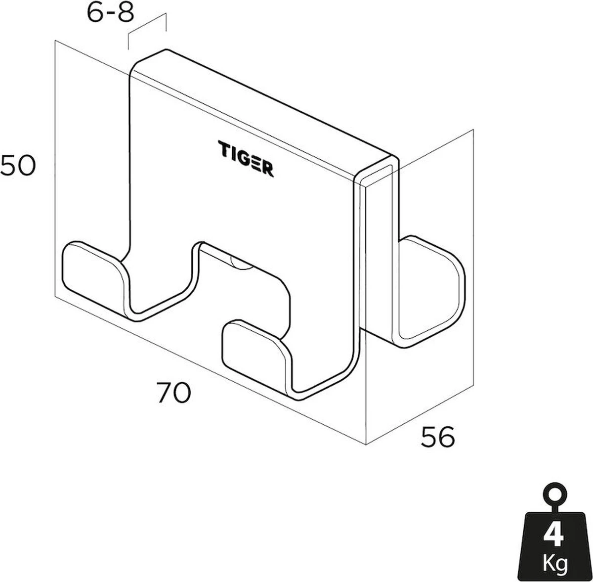 Tiger Caddy - Handdoekhaak Voor Douchecabine - Glaspaneel Dikte 6-8 Mm - 3,5 X 7 X 5 Cm - Dubbel - Zwart - Afbeelding 2
