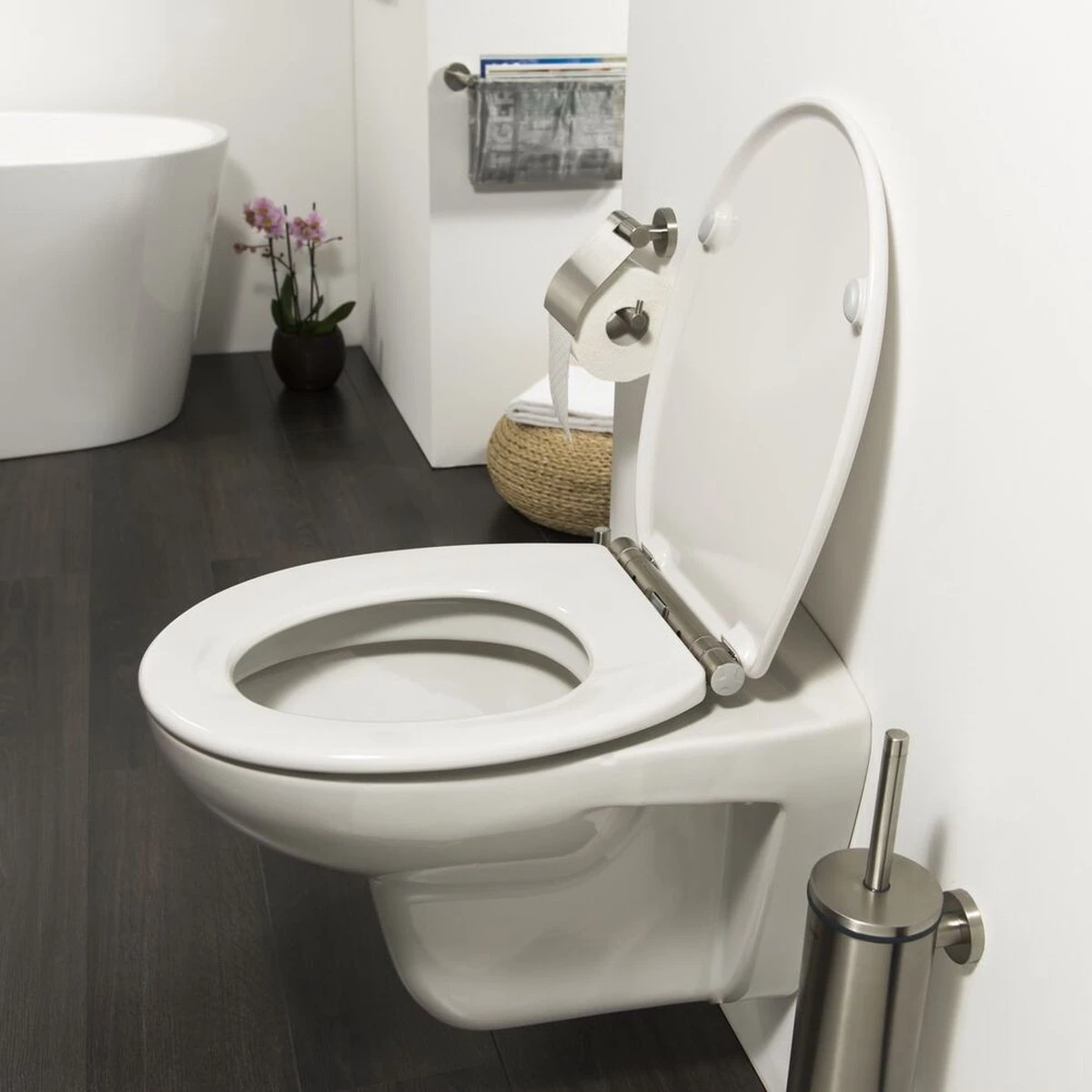 Tiger Boston - Toiletbril - WC Bril - Duroplast - Wit / RVS Geborsteld - Afbeelding 8