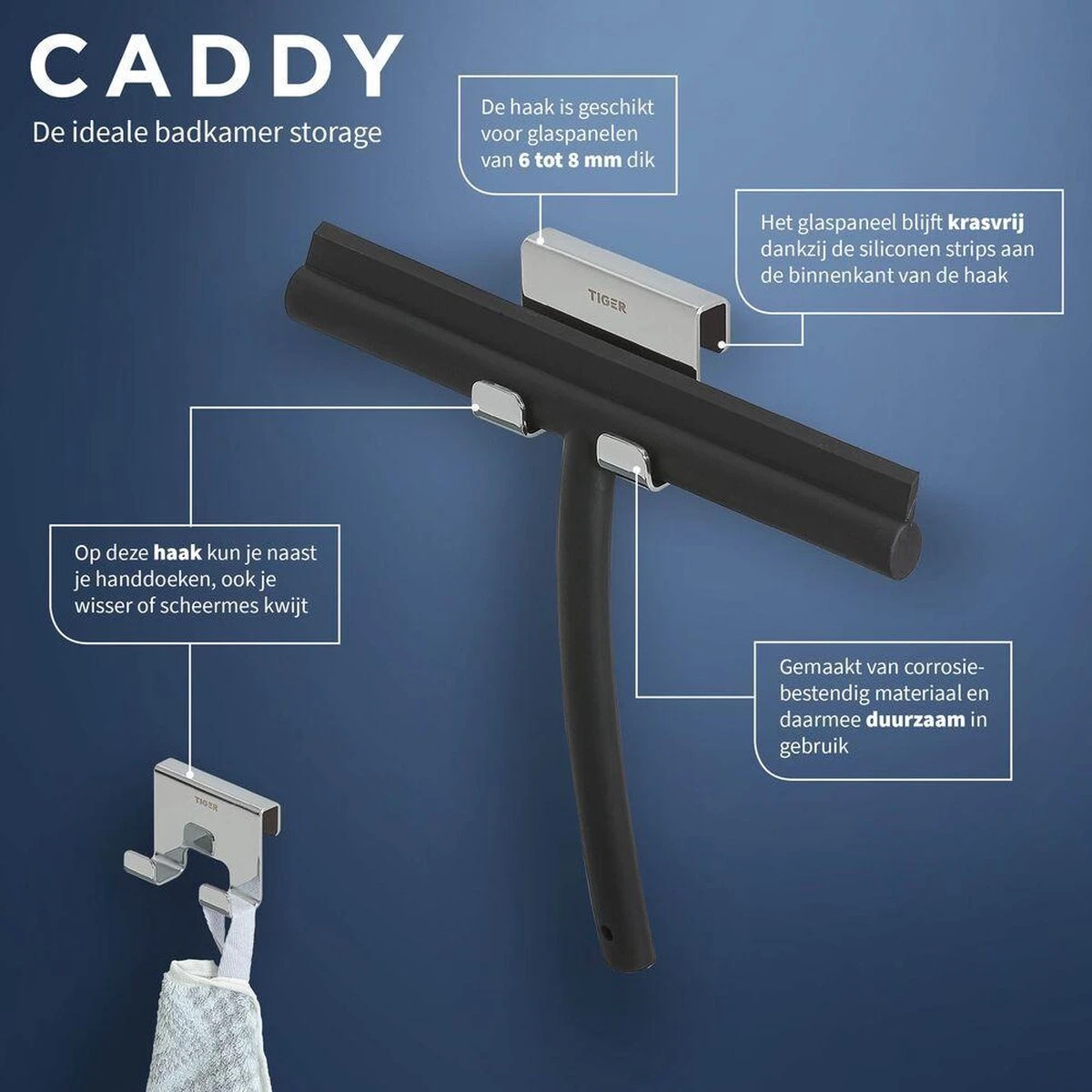 Tiger Caddy - Douchehaak - Glaspaneel Dikte 6-8 Mm - 3,5 X 7 X 5 Cm - Chroom - Afbeelding 8
