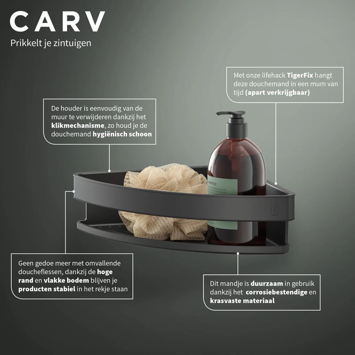 Tiger Carv - Douchemand Hoek 21 Cm - Zwart - Afbeelding 7