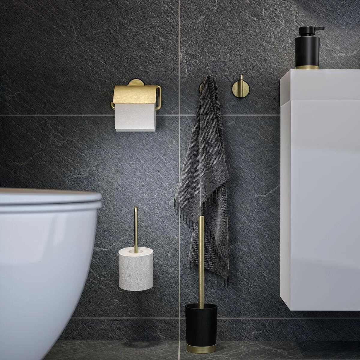 Tiger Tune - Toiletborstel Met Houder Vrijstaand - Messing Geborsteld / Zwart - Afbeelding 3