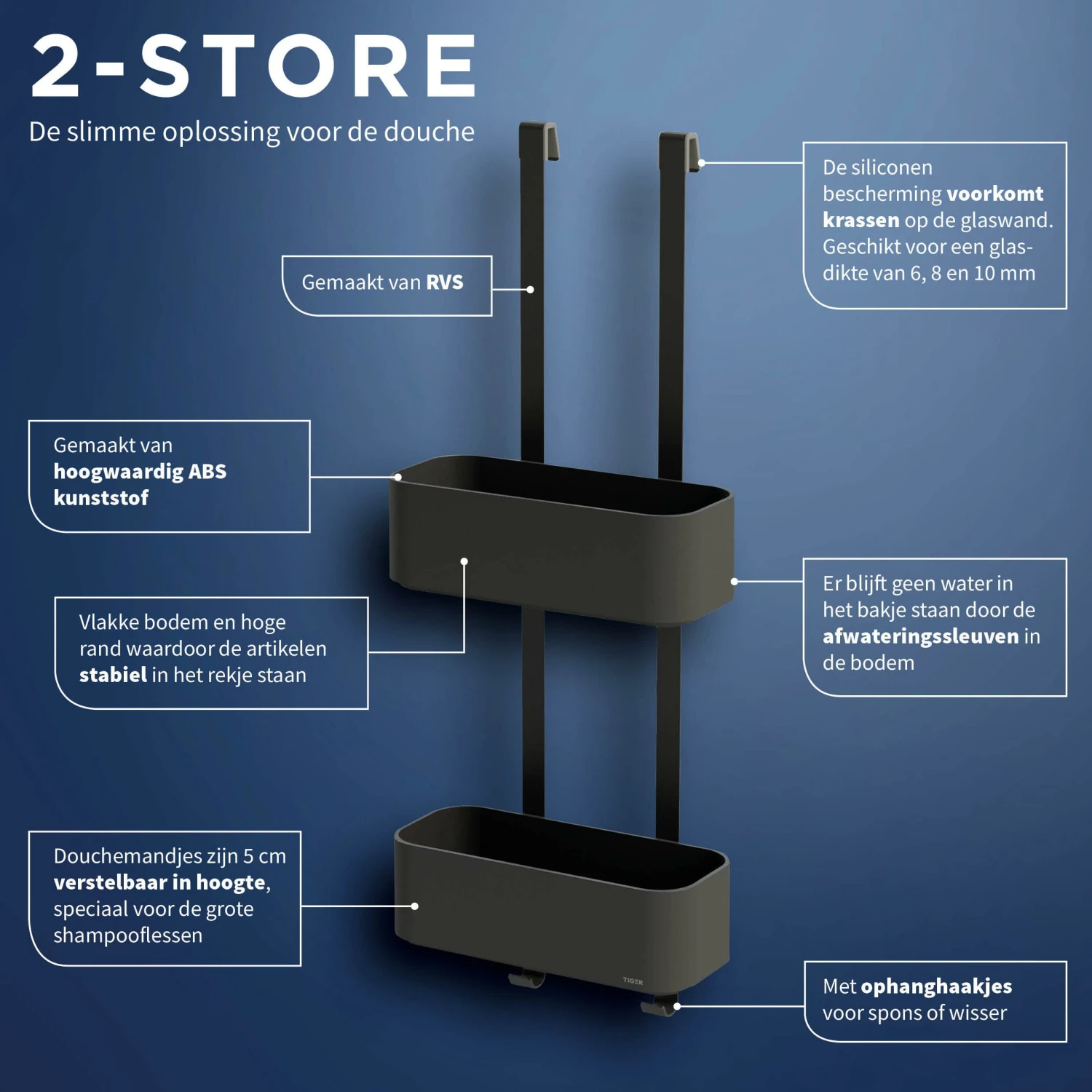 Tiger Doucherek Ophangbaar 2-store 25cm Zwart - Afbeelding 6