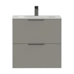 Tiger Badkamermeubel Studio 60 Cm Mat Grijs Met Polybeton Wastafel Mat Wit En Profielgrepen