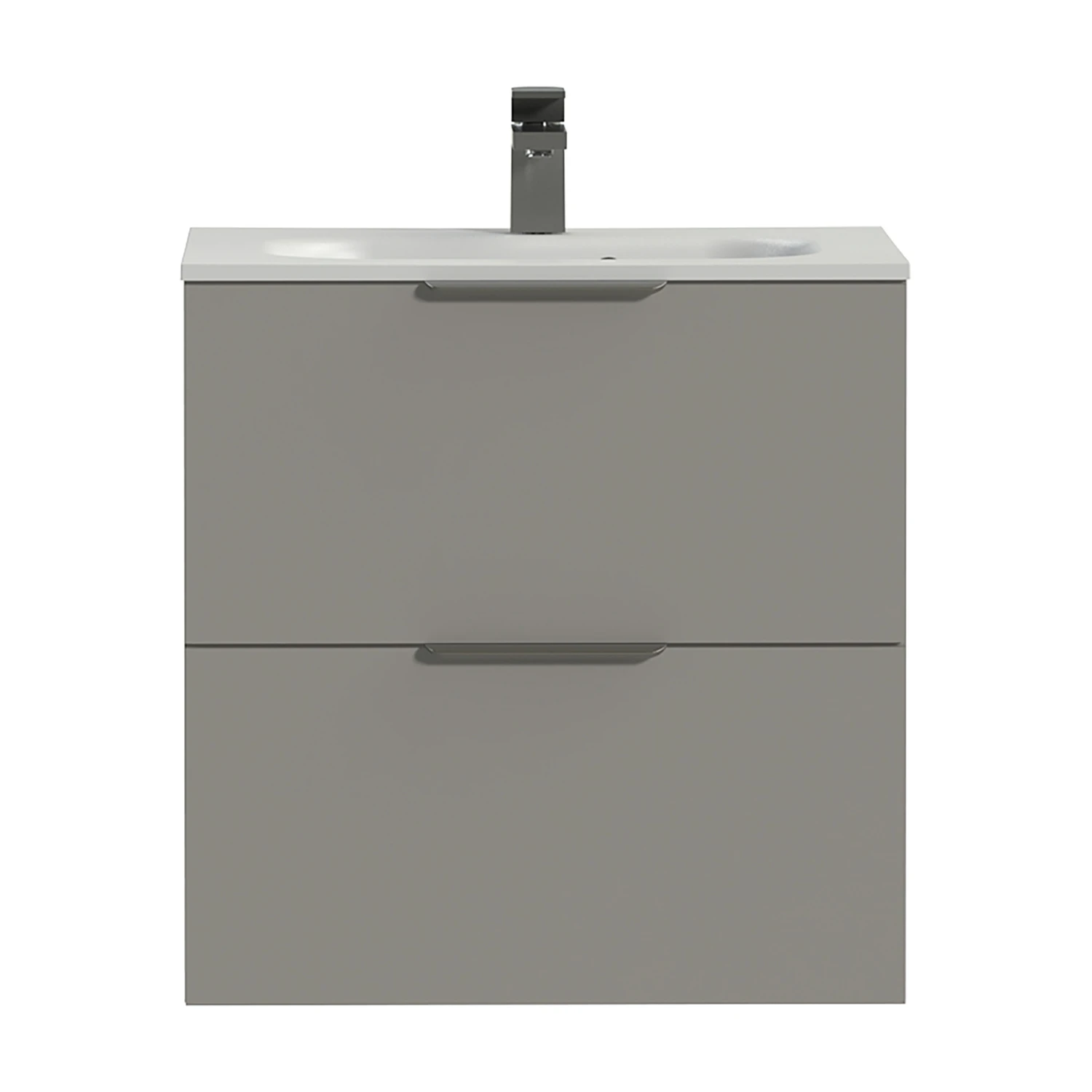 Tiger Badkamermeubel Studio 60 Cm Mat Grijs Met Polybeton Wastafel Mat Wit En Profielgrepen