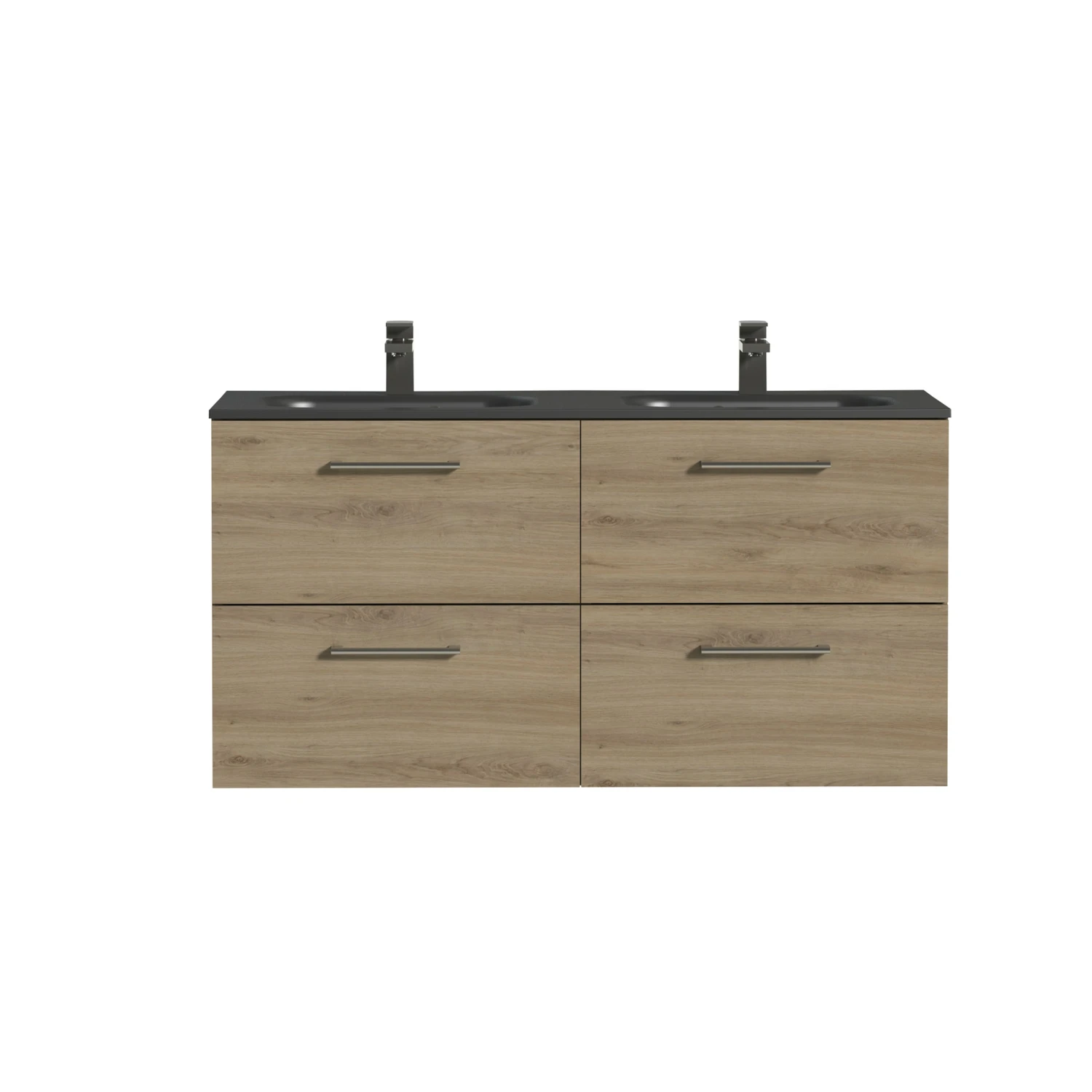 Tiger Studio Badkamermeubel 120 Cm Chalet Eiken Met Wastafel Dubbel Polybeton Mat Mat Zwart Greep Rvs Afgerond - Afbeelding 2