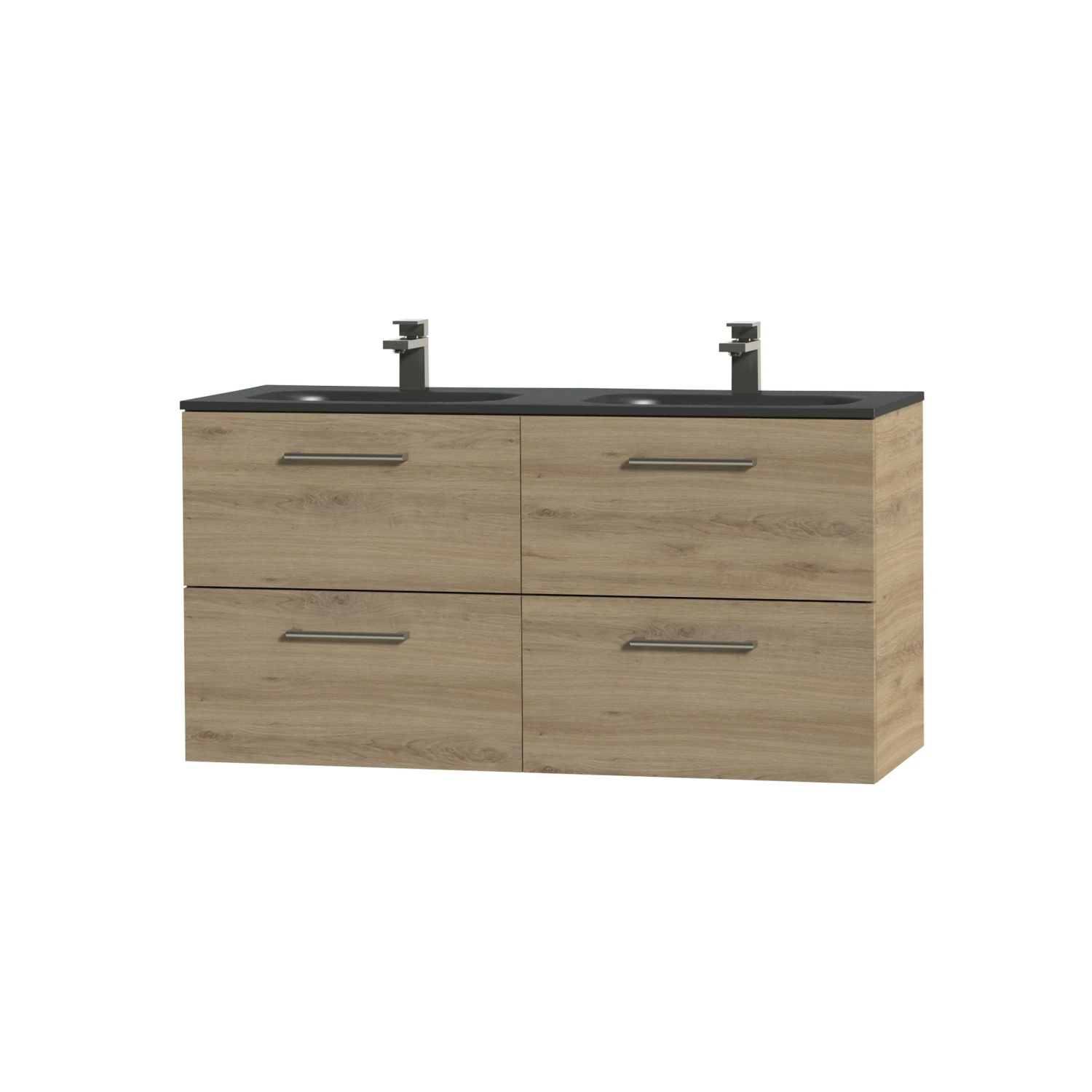 Tiger Studio Badkamermeubel 120 Cm Chalet Eiken Met Wastafel Dubbel Polybeton Mat Mat Zwart Greep Rvs Afgerond - Afbeelding 3