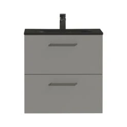 Tiger Badkamermeubel Studio 60 Cm Mat Grijs Met Polybeton Wastafel Mat Zwart En Vierkante Grepen