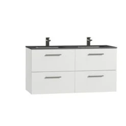 Tiger Studio Badkamermeubel 120 Cm Hoogglans Wit Met Wastafel Dubbel Polybeton Mat Zwart Greep Rvs Rechthoekig