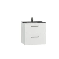 Tiger Studio Badkamermeubel 60 Cm Hoogglans Wit Met Wastafel Polybeton Mat Zwart Greep Rvs Rechthoekig