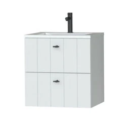 Tiger Maryport Badkamermeubelset 60 Cm Mat Wit Met Wit Glanzende Polybeton Wastafel En Matzwarte Grepen