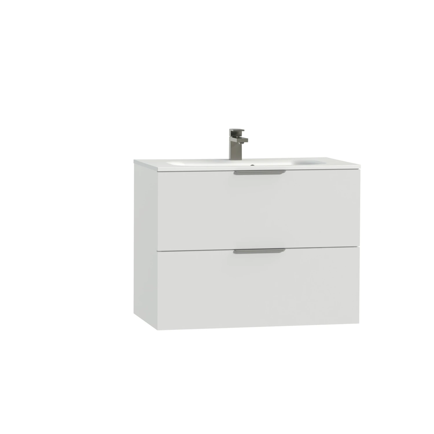 Tiger Studio Badkamermeubel 80 Cm Hoogglans Wit Met Wastafel Polybeton Mat Wit Greep Rvs Plat