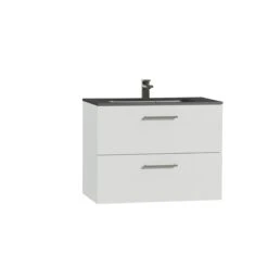 Tiger Studio Badkamermeubel 80 Cm Hoogglans Wit Met Wastafel Polybeton Mat Zwart Greep Rvs Rechthoekig