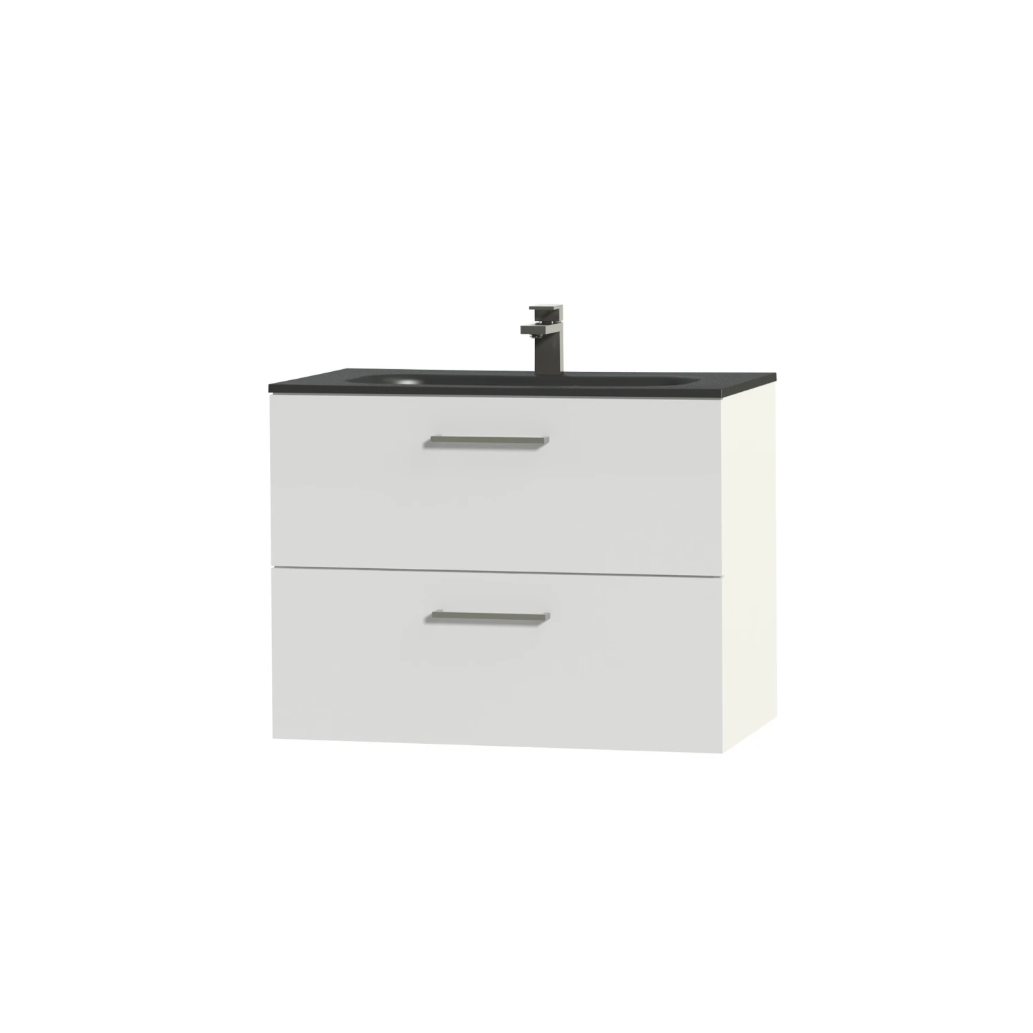 Tiger Studio Badkamermeubel 80 Cm Hoogglans Wit Met Wastafel Polybeton Mat Zwart Greep Rvs Rechthoekig - Afbeelding 3