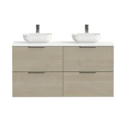 Tiger Badkamermeubel Studio 120cm Naturel Eik/witte Waskom Met Profielgreep