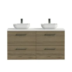 Tiger Badkamermeubel Studio 120cm Chalet Eik/witte Waskom Met Ronde Greep