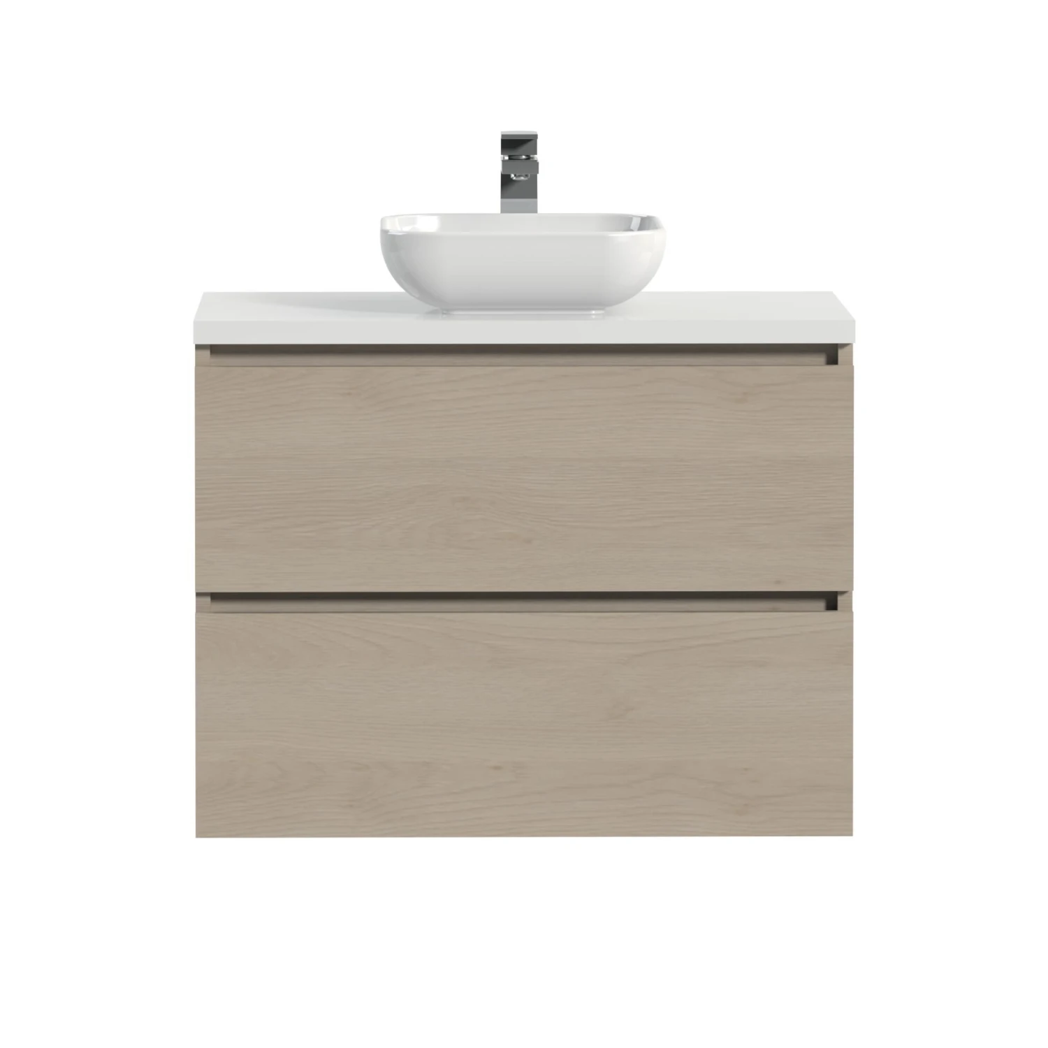 Tiger Karlo Badkamermeubelset 80 Cm Naturel Eik Met Wit Houten Wasblad En Glanzend Witte Keramische Waskom - Afbeelding 2