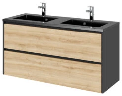 Tiger Reverse Meubelset 120 Cm Met 2 Lades Chalet Eik / Mat Zwart Inclusief Quadro Wastafel Dubbel Mat Zwart