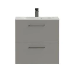 Tiger Badkamermeubel Studio 60 Cm Mat Grijs Met Polybeton Wastafel Mat Wit En Ronde Grepen