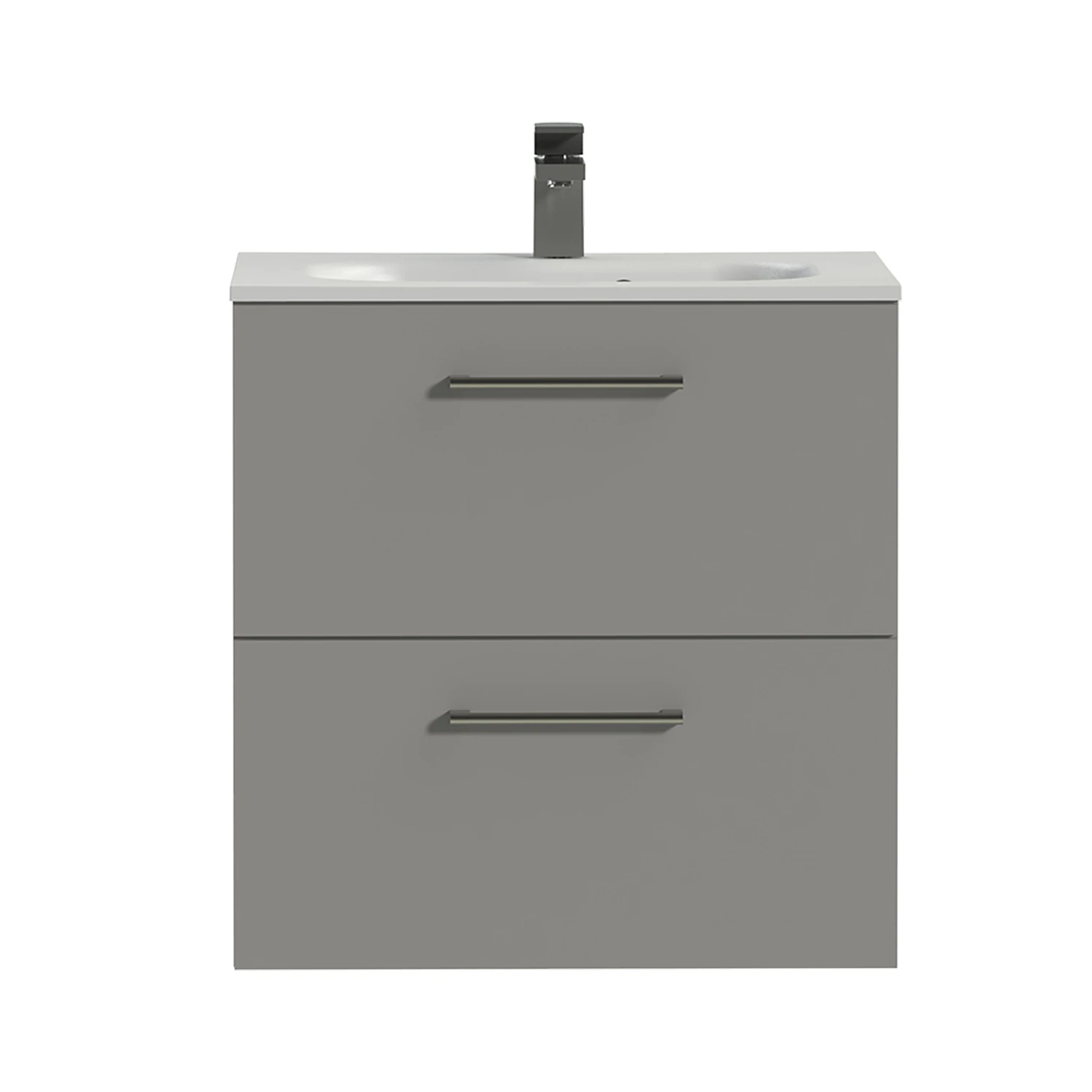 Tiger Badkamermeubel Studio 60 Cm Mat Grijs Met Polybeton Wastafel Mat Wit En Ronde Grepen