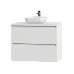 Tiger Karlo Badkamermeubelset 80 Cm Hoogglans Wit Met Wit Houten Wasblad En Glanzend Witte Keramische Waskom