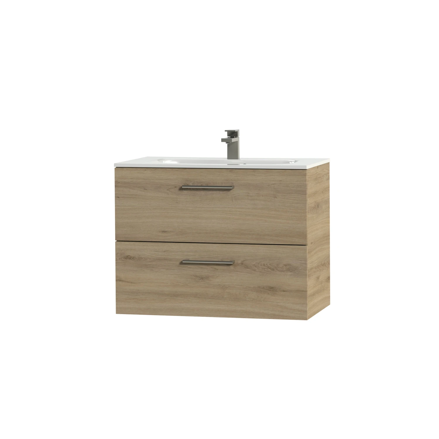 Tiger Studio Badkamermeubel 80 Cm Chalet Eiken Met Wastafel Polybeton Hoogglans Wit Greep Rvs Afgerond - Afbeelding 3