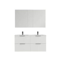 Tiger Studio Badkamermeubel 120 Cm Hoogglans Wit Met Wastafel Dubbel Polybeton Mat Wit Greep Rvs Plat