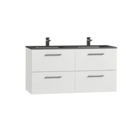 Tiger Studio Badkamermeubel 120 Cm Hoogglans Wit Met Wastafel Dubbel Polybeton Mat Zwart Greep Rvs Afgerond