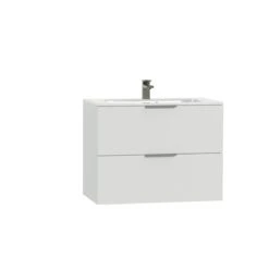 Tiger Studio Badkamermeubel 80 Cm Hoogglans Wit Met Wastafel Polybeton Hoogglans Wit Greep Rvs Plat