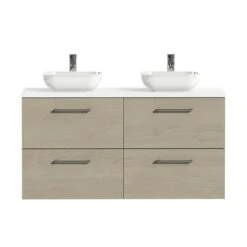 Tiger Badkamermeubel Studio 120cm Naturel Eik/witte Waskom Met Ronde Greep