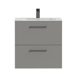 Tiger Badkamermeubel Studio 60 Cm Mat Grijs Met Polybeton Wastafel Hoogglans Wit En Ronde Grepen