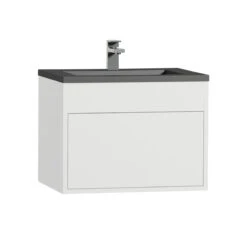 Tiger Helsinki Badkamermeubel 60 Cm Hoogglans Wit Met Wastafel Polybeton Zwart