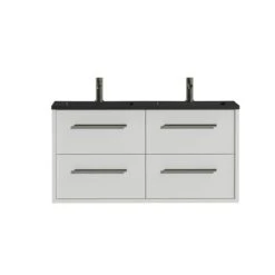 Tiger Boston Badkamermeubel 120 Cm Hoogglans Wit Met Greep Rvs En Wastafel Dubbel Zwart