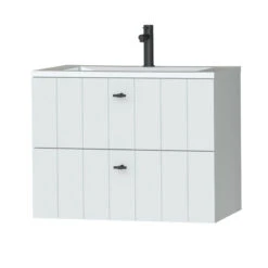 Tiger Maryport Badkamermeubelset 80 Cm Mat Wit Met Wit Glanzende Polybeton Wastafel En Matzwarte Grepen