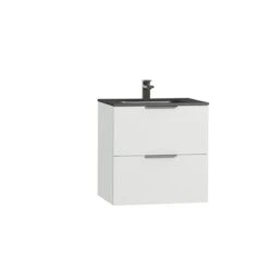 Tiger Studio Badkamermeubel 60 Cm Hoogglans Wit Met Wastafel Polybeton Mat Zwart Greep Rvs Plat