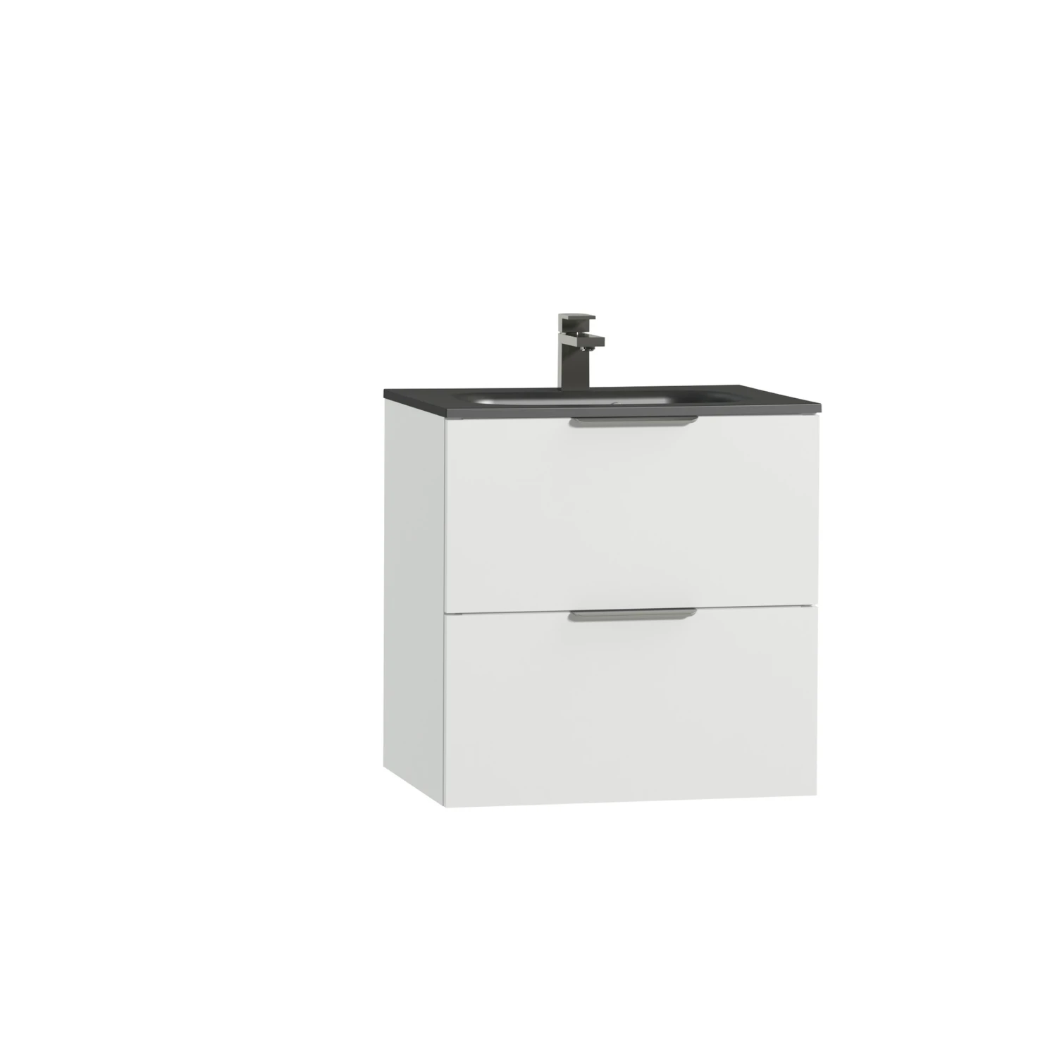 Tiger Studio Badkamermeubel 60 Cm Hoogglans Wit Met Wastafel Polybeton Mat Zwart Greep Rvs Plat