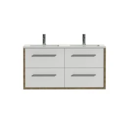 Tiger Boston Badkamermeubel 120 Cm Chalet Eiken Met Greep Chroom En Wastafel Dubbel Wit