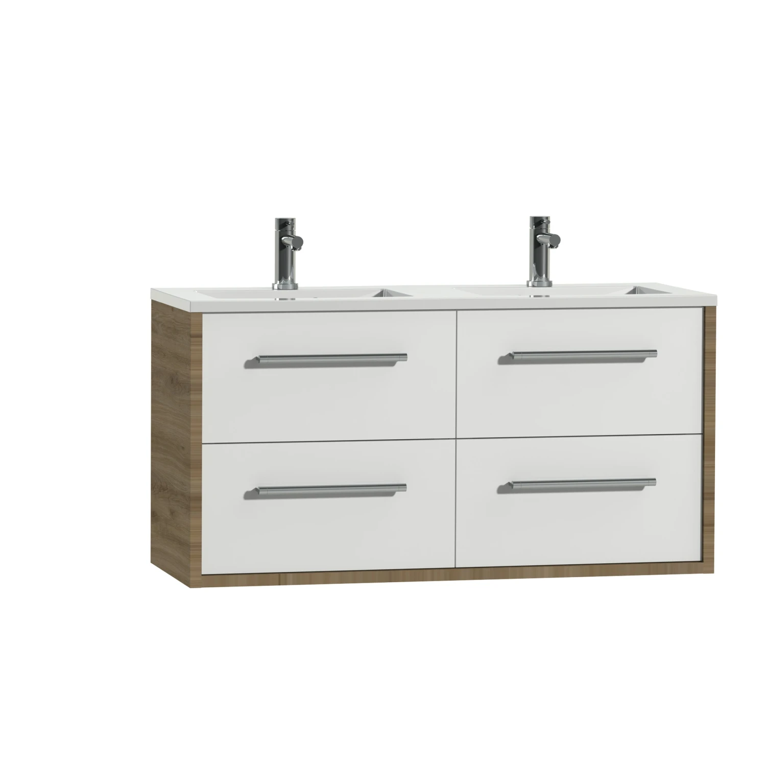 Tiger Boston Badkamermeubel 120 Cm Chalet Eiken Met Greep Chroom En Wastafel Dubbel Wit - Afbeelding 2