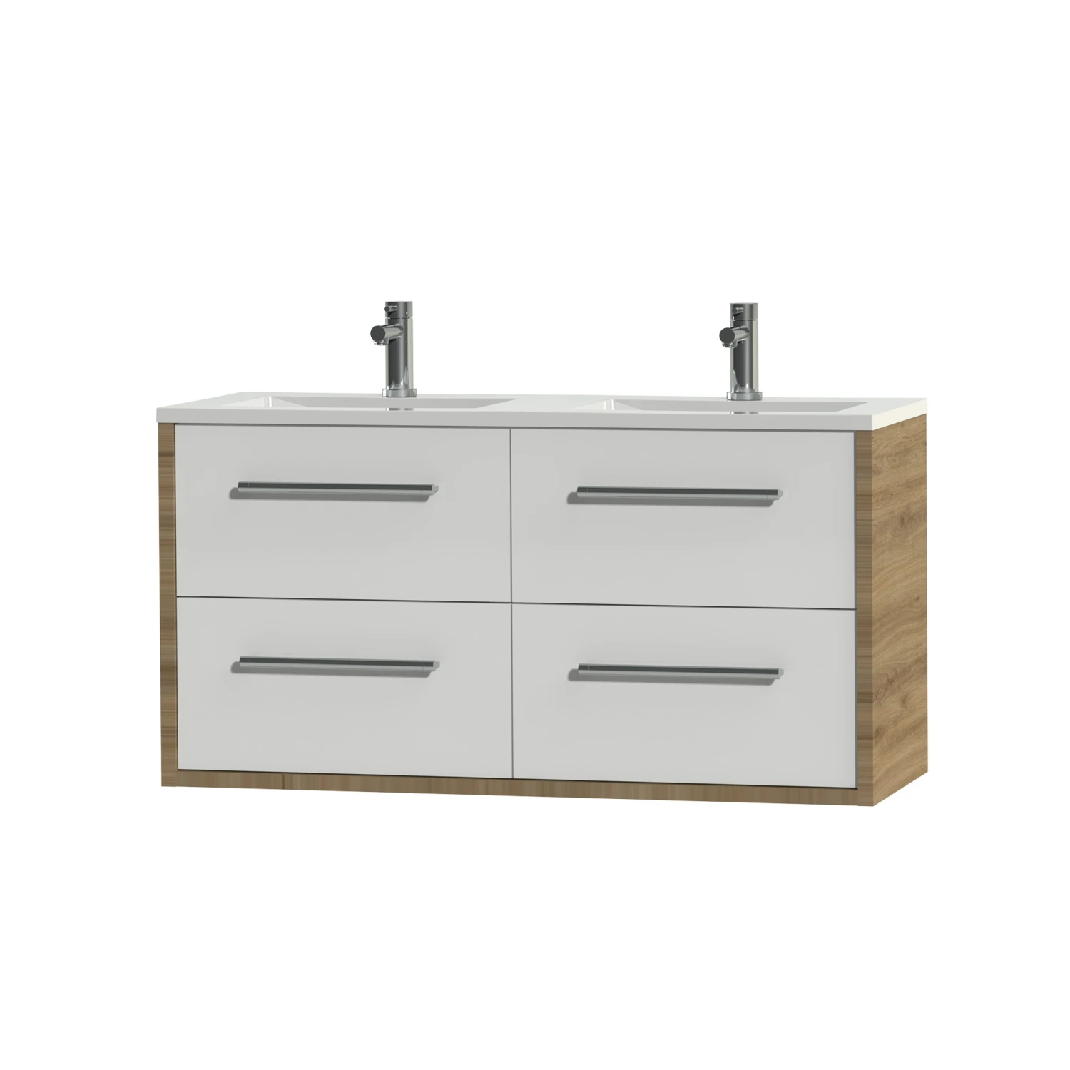 Tiger Boston Badkamermeubel 120 Cm Chalet Eiken Met Greep Chroom En Wastafel Dubbel Wit - Afbeelding 3