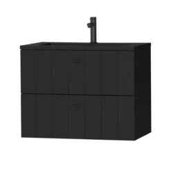 Tiger Maryport Badkamermeubelset 80 Cm Mat Zwart Met Matzwarte Polybeton Wastafel En Matzwarte Grepen