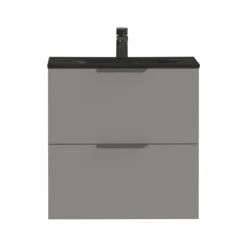 Tiger Badkamermeubel Studio 60 Cm Mat Grijs Met Polybeton Wastafel Mat Zwart En Profielgrepen