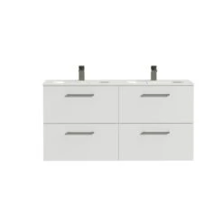 Tiger Studio Badkamermeubel 120 Cm Hoogglans Wit Met Wastafel Dubbel Polybeton Mat Wit Greep Rvs Afgerond