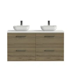 Tiger Badkamermeubel Studio 120cm Chalet Eik/witte Waskom Met Vierkante Greep