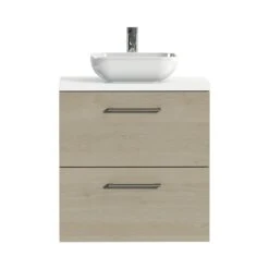 Tiger Badkamermeubel Studio 60 Cm Naturel Eik Met Keramische Waskom Hoogglans Wit En Ronde Grepen