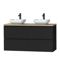 Tiger Karlo Badkamermeubel 120 Cm Mat Zwart Met Eiken Wasblad En Keramische Waskom