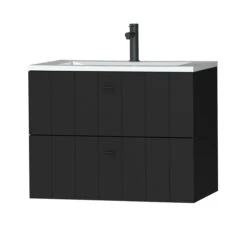 Tiger Maryport Badkamermeubelset 80 Cm Mat Zwart Met Wit Glanzende Polybeton Wastafel En Matzwarte Grepen