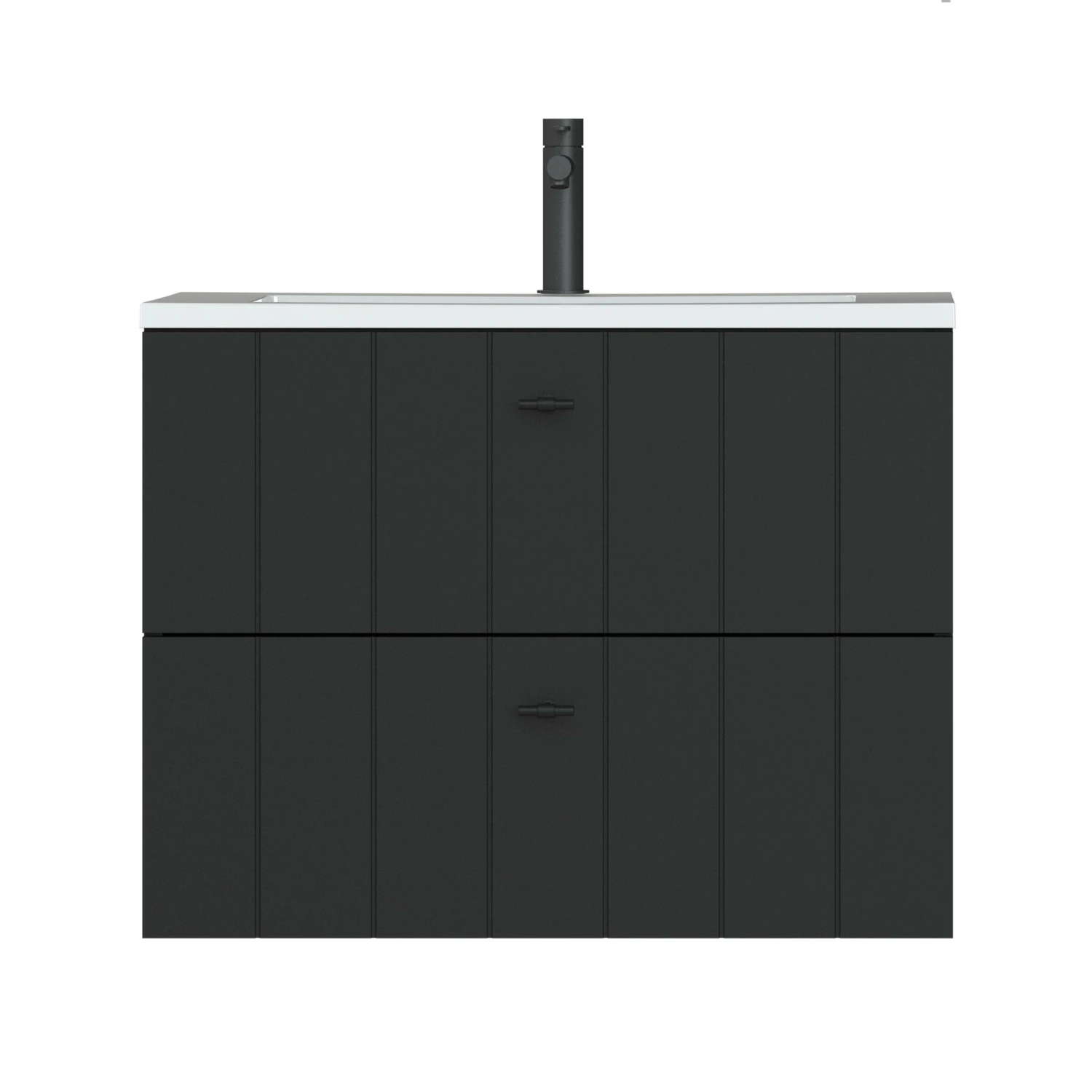 Tiger Maryport Badkamermeubelset 80 Cm Mat Zwart Met Wit Glanzende Polybeton Wastafel En Matzwarte Grepen - Afbeelding 3