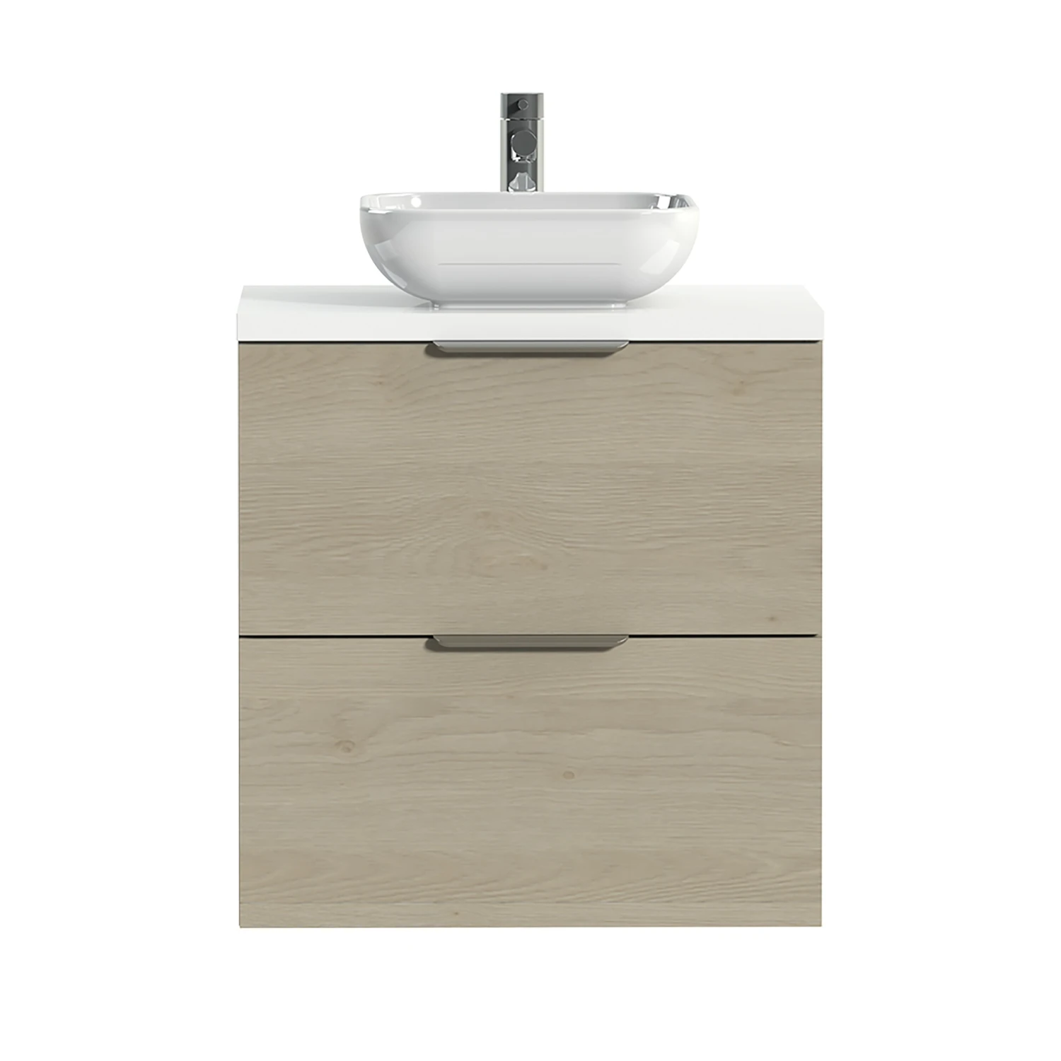 Tiger Badkamermeubel Studio 60 Cm Naturel Eik Met Keramische Waskom Hoogglans Wit En Profielgrepen