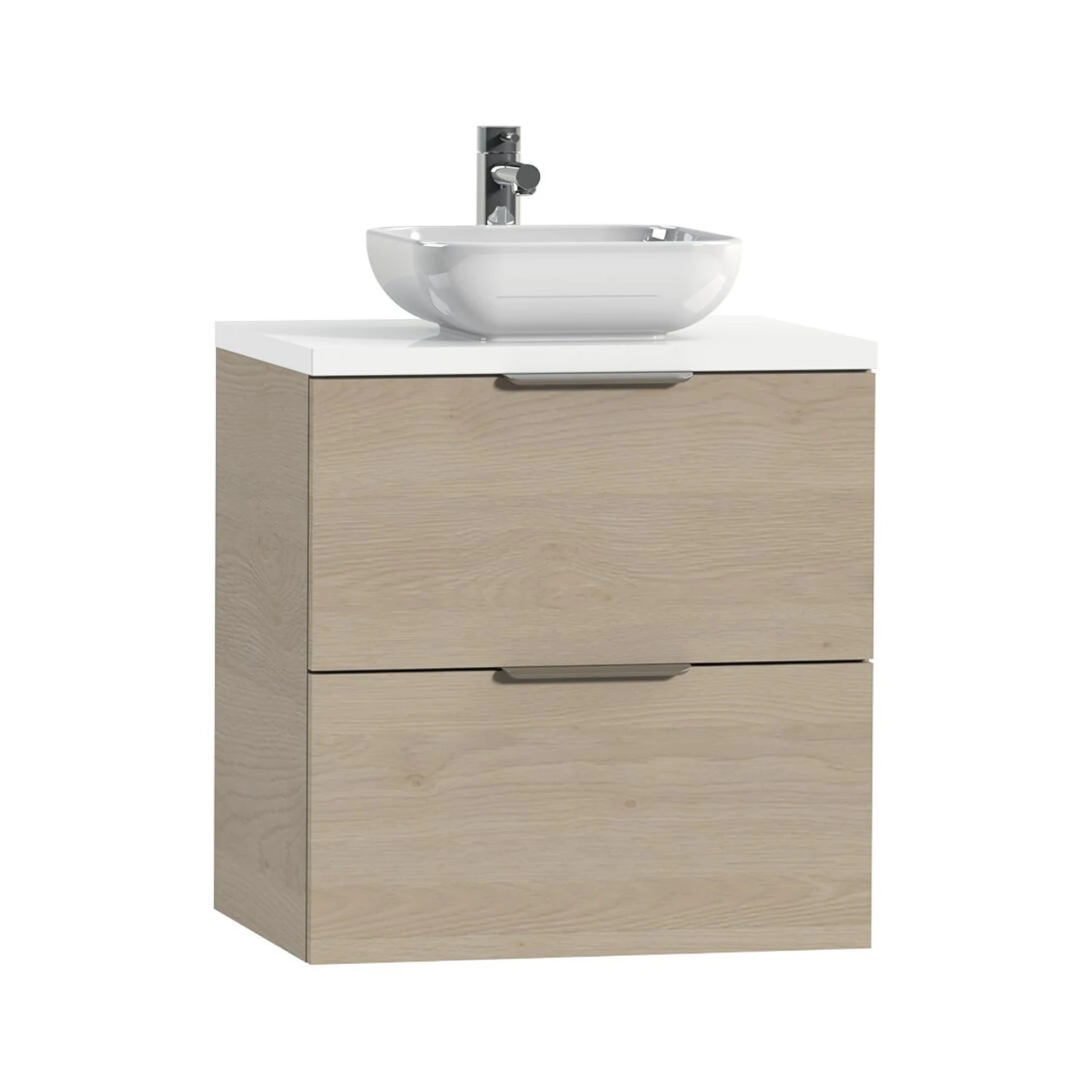 Tiger Badkamermeubel Studio 60 Cm Naturel Eik Met Keramische Waskom Hoogglans Wit En Profielgrepen - Afbeelding 2