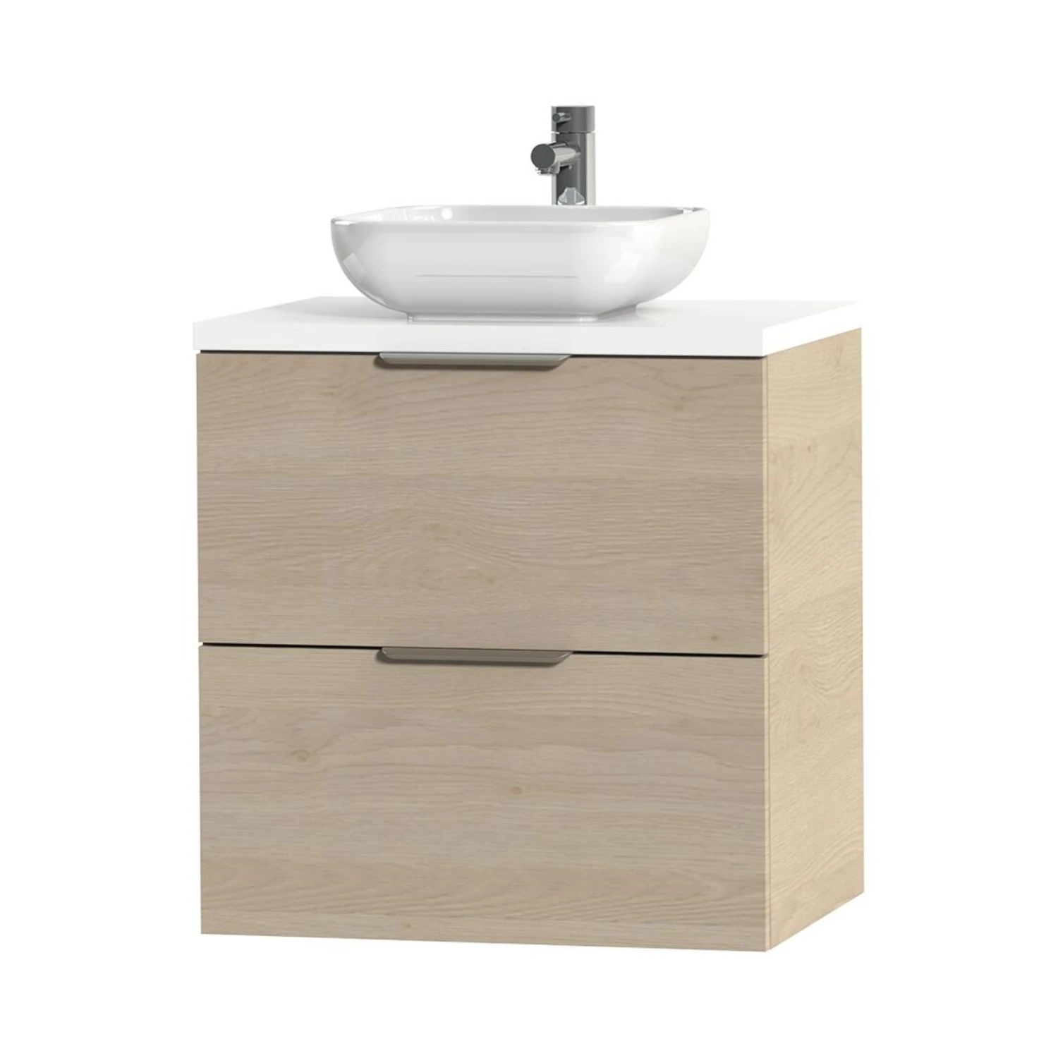 Tiger Badkamermeubel Studio 60 Cm Naturel Eik Met Keramische Waskom Hoogglans Wit En Profielgrepen - Afbeelding 3