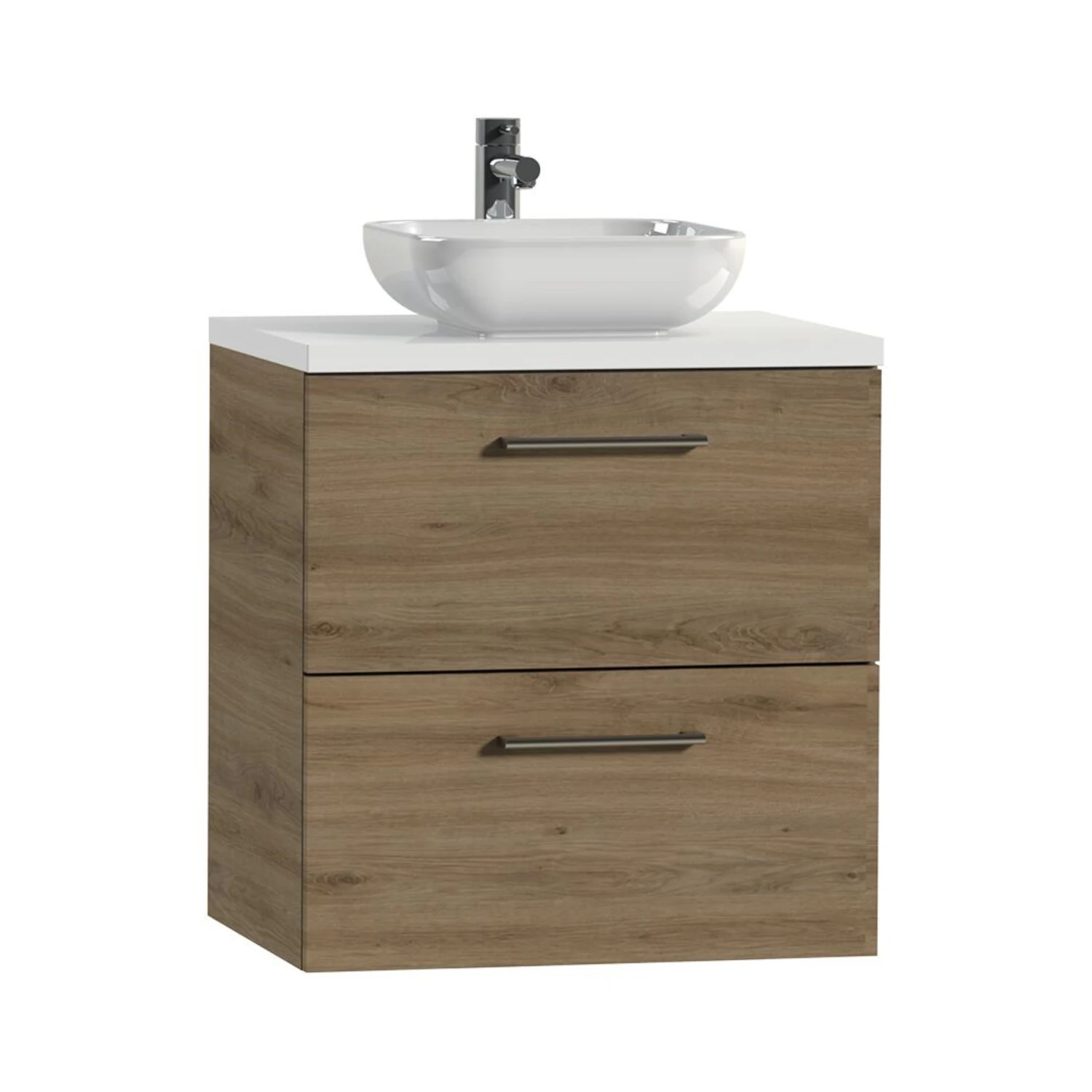 Tiger Badkamermeubel Studio 60 Cm Chalet Eik Met Keramische Waskom Hoogglans Wit En Ronde Grepen - Afbeelding 2